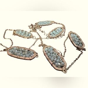 Gold Wire Wrapped Aqua Faceted Crystal Bead Long Pendant Necklace Layered Chain